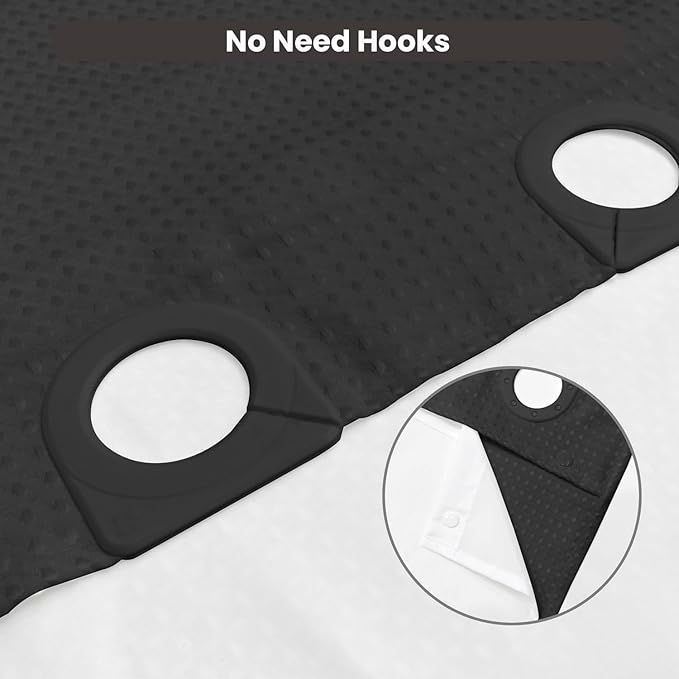 Inhousolu No Hook Waffle Weave Shower Curtain with Removable Snap in Fabric Liner Set for Bathroom, 230 GSM Heavy Duty Weighted Hem, Water Repellent Washable Bath Curtains, 72 x 78 Inch, Black