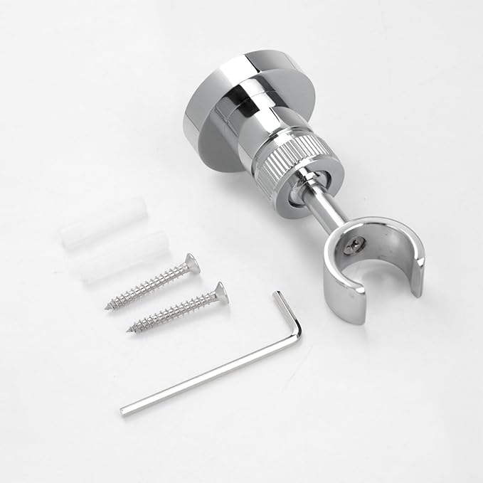 PHASAT Handheld Shower Head Holder Adjustable Solid Brass Handheld Shower Head Bracket Holder Wall Mount,Shower Wand Holder Chrome,A13023C