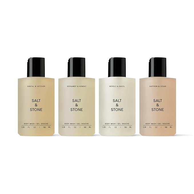 Salt & Stone Body Wash Mini Discovery Set | For Women & Men, Sulfate, Paraben, & Dye Free, Leaves Skin Soft and Hydrated | Antioxidants for Deep Moisture | Travel-Sized Body Wash