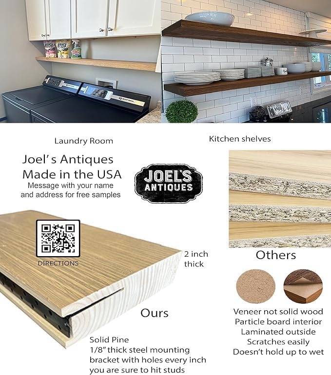 joelsantiques 24 Inch Wooden Floating Shelves for Wall - 24x10x2 in - Made of Natural Wood - Long Heavy Duty Rustic Wall Shelves for Bedroom - Perfect for Living Room, Kitchen - Mocha