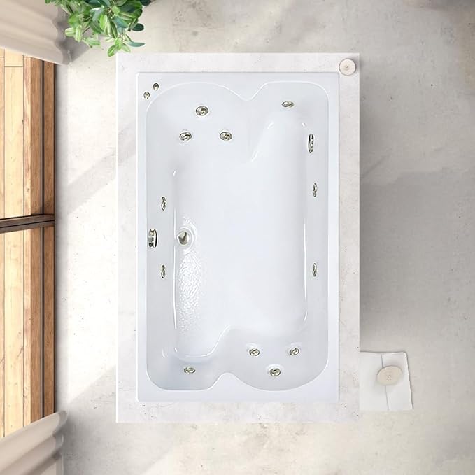 60 in. x 43 in. Acrylic Rectangular Drop-In Whirlpool Bathtub with Center Drain in Bone - Includes 12.5 Amp In-Line Heater