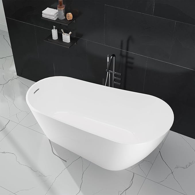 67 in Acrylic Freestanding Bathtub, Contemporary Stand Alone Tub,Glossy White Soaking Tub, with Chrome Overflow and Drain, CUPC Certified