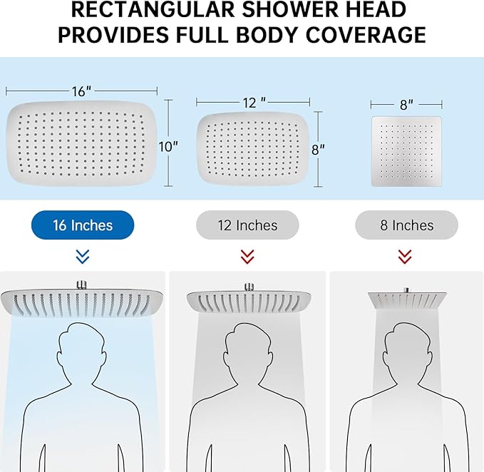 G-Promise All Metal 16 Inch Shower Head with Massage Mode Handheld, Rain Shower Head with Handheld Spray Combo, 3-Way Diverter with Pause Setting, 13 Inch Adjustable Extension Arm (Brushed Nickel)