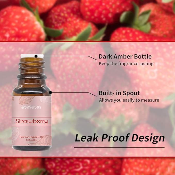 BURIBURI Fruit Essential Oils Gift Set 4Pack - Premium Fruity Fragrance - Strawberry, Cherry, Mango, Coconut for Diffusers, Home, Candle & Soap Making