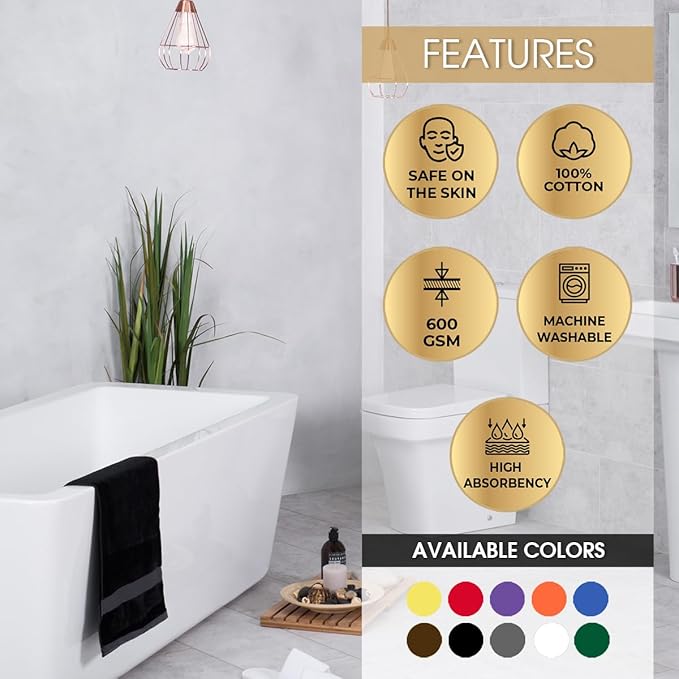 Ample Decor 100% Cotton 6 Piece Towels Sets for Bathroom, 2 Bath Towels, 2 Hand Towels, 2 Wash Cloths - Navy Blue