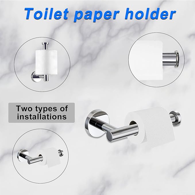 Cilee 8 Piece Polished Chrome Bathroom Hardware Set, 24inch Bathroom Towel bar+Towel Ring+Toilet Paper Holder+ Robe Towel Hook, SUS304 Stainless Steel Bathroom Accessory Set