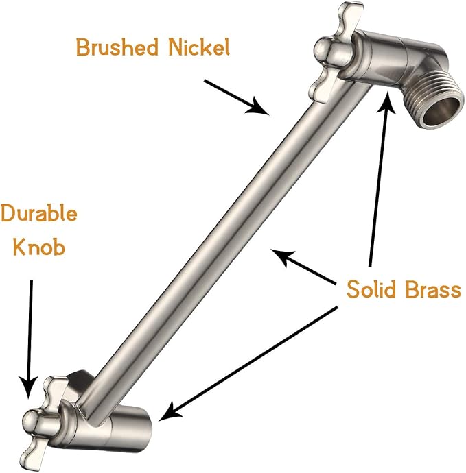 12 Inch Shower Head Extension Arm Brushed Nickel.Solid Brass Adjustable Shower Arm Extension. Lower Or Raise Any Rain Or Handheld Showerhead To Your Height & Angle – Universal Connection