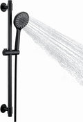 Adjustable Shower Slide Bar with 5-Function Handheld Shower Head, Stainless Steel Drill-free Mounted Slide Bar Combo with Extra Hose (Matte Black)