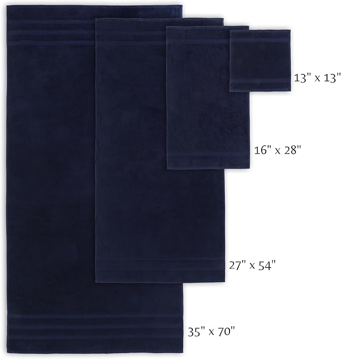 SOFE H&L | Olea Luxury Turkish Cotton Hand Towels Set of 4 Navy | Premium, Soft, Durable, Absorbent | Hotel Quality Plush Towels and Thick Towel Sets