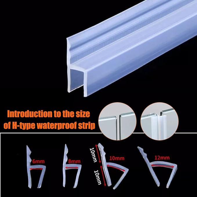 Frameless Soft Shower Door Sweep Seal Drip Rail, Glass Shower Silicone Door Seal Strip,Weatherproof Silicone Seal Fit for Glass (H Type, 8mm (5/16"))