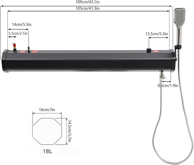 Portable Water Tank with Camping Shower, Pressurized Outdoor Shower System for Camping