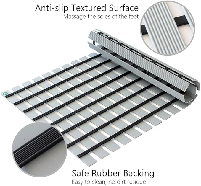 Bath Mat Non Slip Shower Mat Bathtub with Drain Holes and Heavy Duty Rubber No Suction Cups Sturdy Shower Stall Tub Mat for Bathroom, Shower Floor, Pool, SPA, (Grey, 2FT X 2FT)
