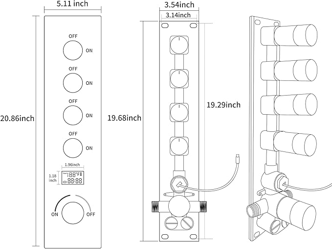Polished Chrome Shower Set with 16X24 inch Ceiling Mount Showerhead(Two Modes), Handheld Spray and 6 PCS Body Jet, 4 Way Digital Temperature Display Shower System