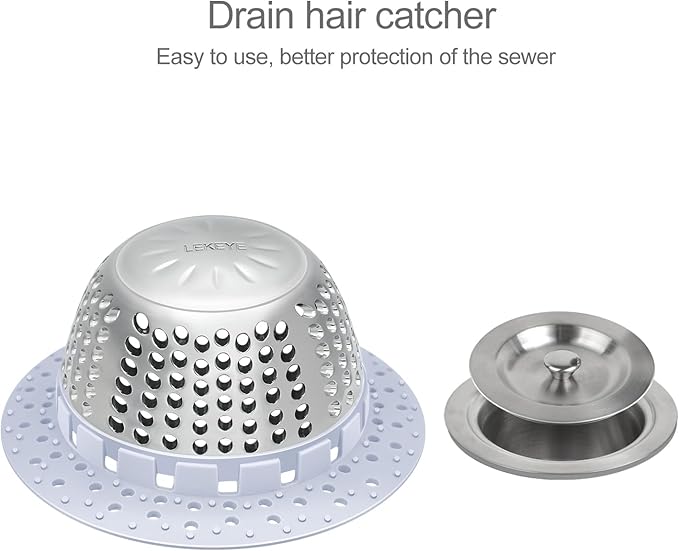 LEKEYE Shower Drain Hair Catcher/Bathtub Drain Cover/Drain Protector for Pop-Up & Regular Drains(Light Blue)