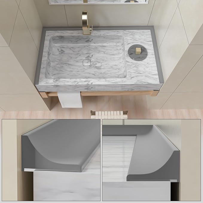 67Inch Collapsible Shower Threshold Water Dam Barrier, Self Adhesive Silicone Waterproof Shower Barrier Water Strip Dam for The Gap Between the Shower Kitchen Countertop Sink and Cooktop