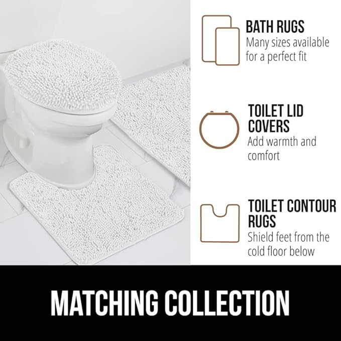 GORILLA GRIP Bath Rug Mat 60x24, Thick Soft Absorbent Chenille, Quick Dry Microfiber Mats, Rubber Backing Washable Shower Floor Rugs, Bathmat Runner, US Designed Bathroom Home Decor Accessories White