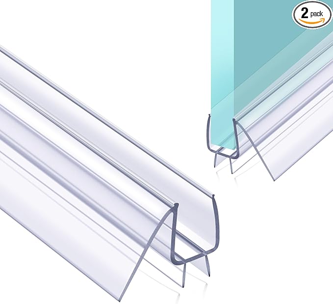 POZIA Shower Door Bottom Seal Frameless Glass Shower Door Seal Strip Clear Vinyl Durable Stop Shower Leaks and Create a Water Barrier Ultra Clear (2PACK-1/4in)