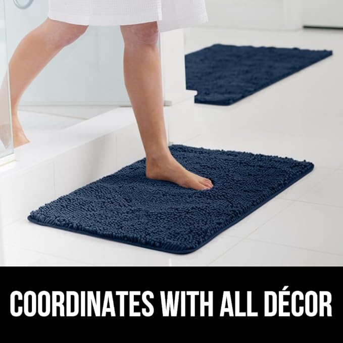 GORILLA GRIP Bathroom Rug Sets 3 Piece, Bath Mat Set and Oval Toilet Base with Rubber Backing, Plush Absorbent Shaggy Chenille Washable Mats, Includes 24x19.5, 24x17 and 30x20 Inch Rugs, Navy