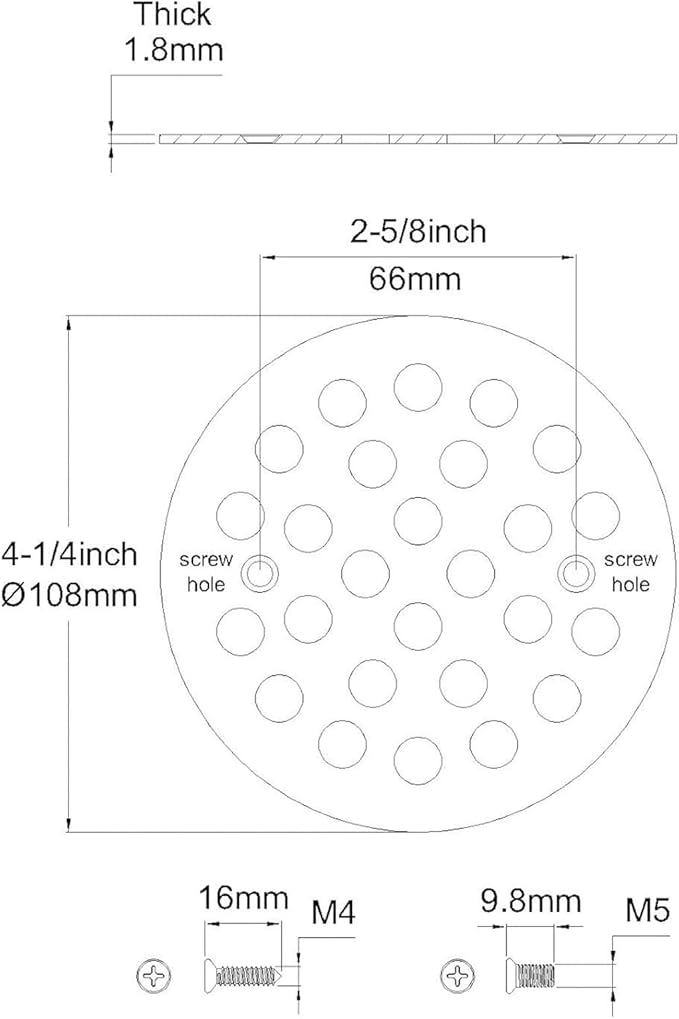 Round 4.25 Inch Screw-in Shower Drainer Cover Replacement 304 Stainless Steel 4-1/4 inch Floor Drain Grate with Screws Brushed Golden