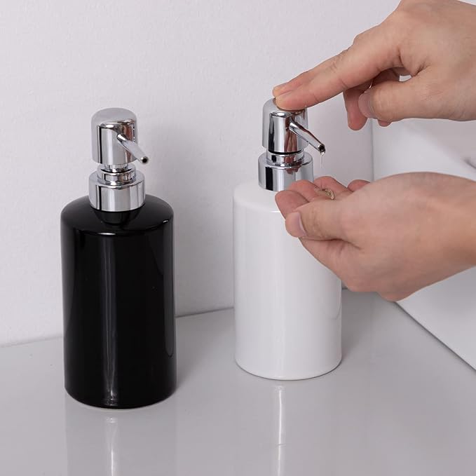 FE Soap Dispenser, 300ml/10oz Ceramic Liquid Soap Pump Dispenser, Refillable Dish Soap Dispenser for Kitchen Bathroom Washroom (Black)