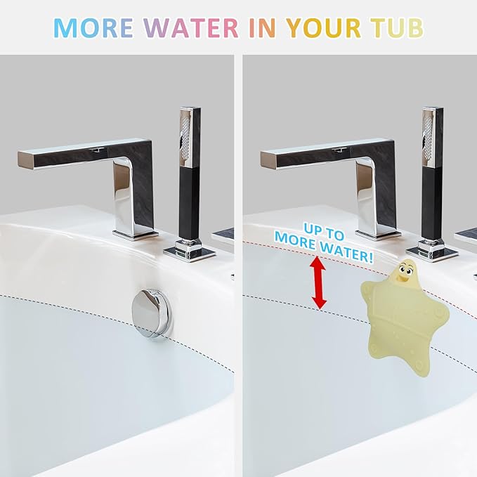 Bathtub Overflow Drain Cover, Silicone Tub Overflow Drain Cover, Soak Bathtub Drain Cover Stopper with Suction Cups, Cute Bathroom Spa Accessories Adds Inches of Water for Deeper Bath (Ivory)