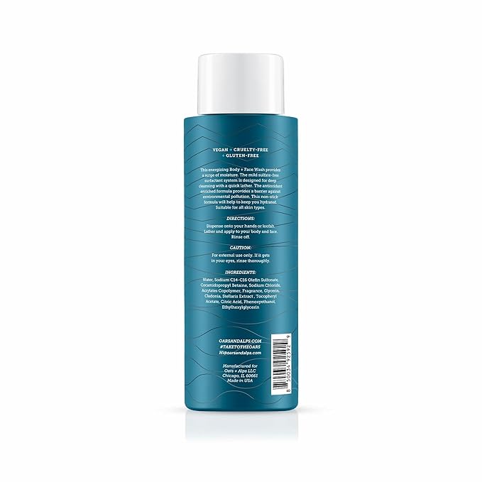 Oars + Alps Men's Moisturizing Face & Body Wash, Body Wash with Vitamin E and Antioxidants, Sulfate Free, Fresh Ocean Splash, 3pk