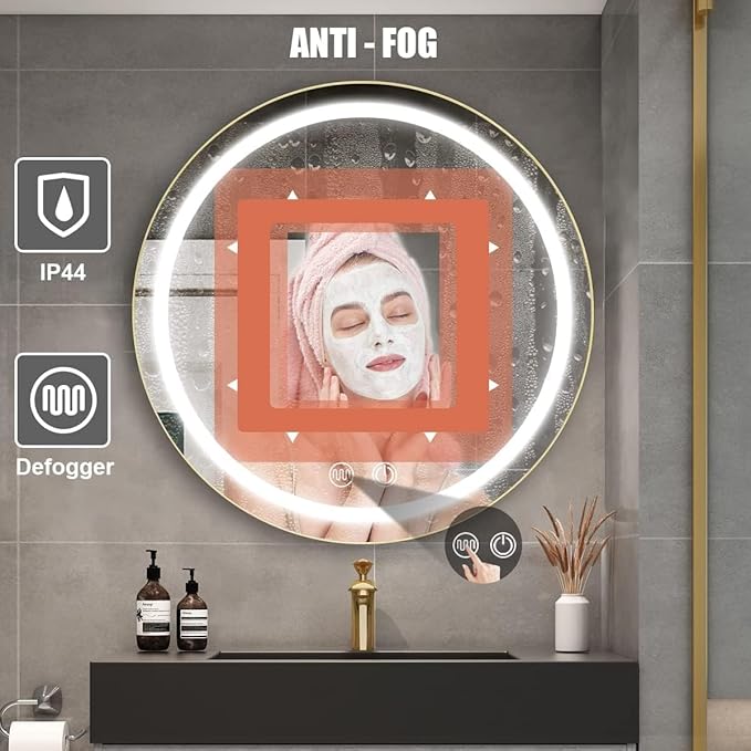 28inch Round Medicine Cabinet with Lights,Led Medicine Cabinet with Defogger,Illuminated Mirror Cabinet for Bathroom,Dimmable,Anti-Fog,3 Colors,Surface Mount Only