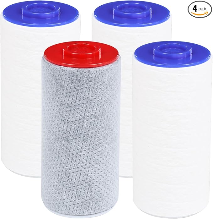 Replacement Filter Set for Weddell Duo - High-efficiency Shower Water Filtration System that Removes Chlorine/PFAS/Contaminants for Better Skin and Hair Health (1RED+3BULE)