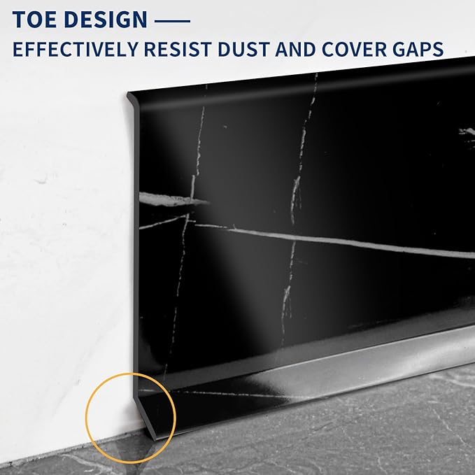 Flexible Baseboard Molding Trim 4 Inch Self-Adhesive Vinyl Wall Base Peel and Stick Cove Base Rubber Wall Baseboard Moulding Trim (200Ft, Black Stone)