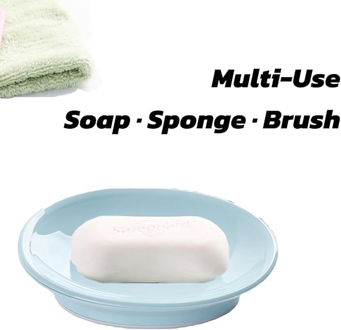 Plastic Soap Dish, Soap Saver Tray with Draining Layer for Bathroom, Shower, Toiletries Essentials, Portable Soap Holder Case for Travel, Easy Cleaning Sponge Holder for Kitchen (Blue)