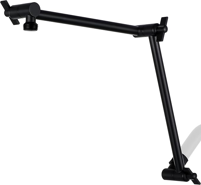 G-Promise 18 Inch Shower Head Extension Arm, Solid Brass Height & Angle Adjustable Extender, Rise or Lower Rainfall and Fixed Shower Head (Matte Black)