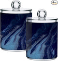 MNSRUU 4 Pack Qtip Holder Organizer Dispenser Beautiful Navy Blue Marble Bathroom Containers Bathroom Vanity Storage Canister Apothecary Jars for Cotton Swabs/Pads/Floss