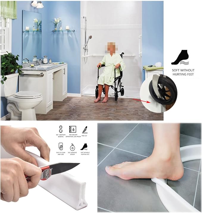 78Inch Collapsible Shower Threshold Water Dam 2" High Shower Barrier Water Stopper 2" Tall Shower Water Guard To Keep Water In Shower Dry And Wet Separation Bathroom Wheelchair Accessible