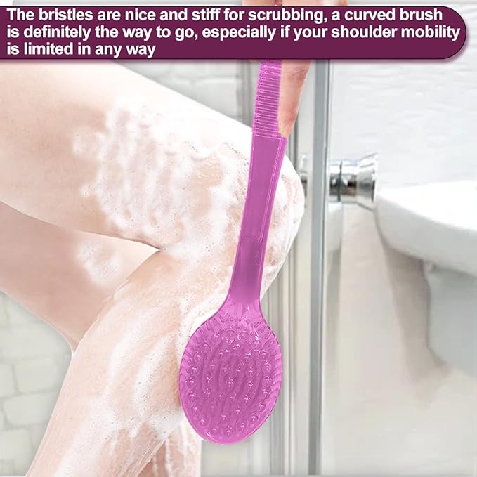 Back Bath Brush - Curved Long Handle Shower Brush with Medium Stiff Bristles for Cleaning and Exfoliating Body, Back Scrubber for Men & Women (Black + Pink 2 Pack)