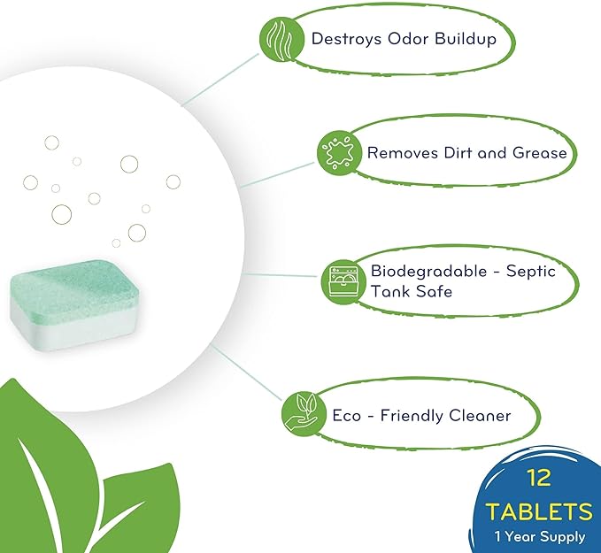 Dishwasher Cleaner - 12 Tablets - 12 Month Supply - Unscented