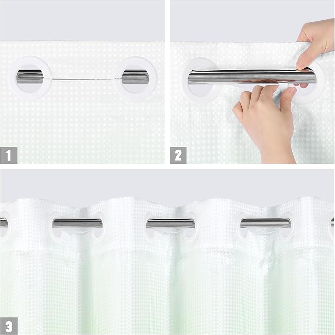 MitoVilla Emerald Green Ombre Waffle Small Stall Shower Curtain Liner Set 36 x 74, No Hooks Needed Half Size Narrow Fabric Cloth Shower Curtain Set with Snap-in Liner for Modern Bathroom Decor
