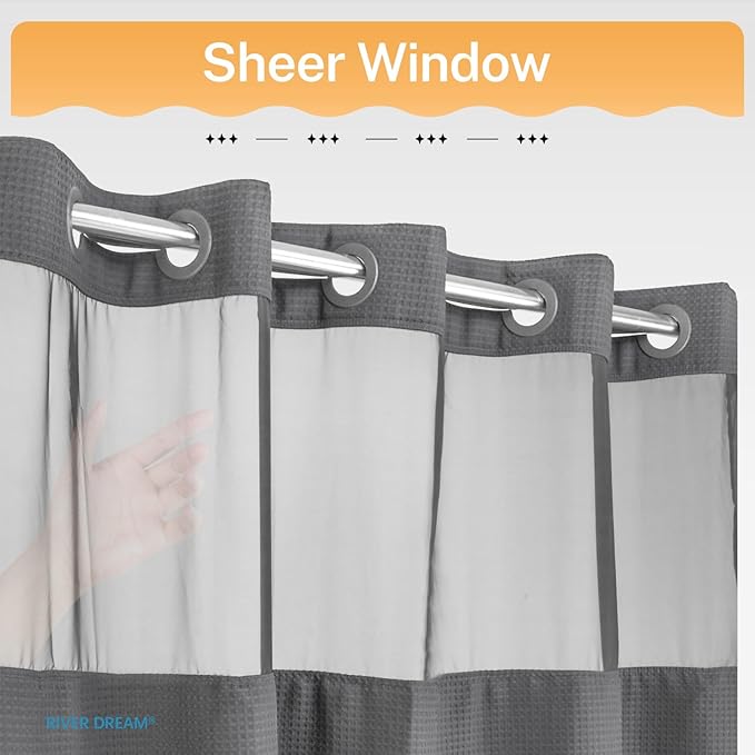 River Dream Heavyweight No Hooks Required Dotted Waffle Weave Shower Curtain with Snap in Liner -Stall 54W x 80H,Hotel Grade,Spa Like Bath Curtain,Gray
