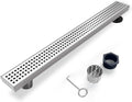 Offset Linear Shower Drain, Shower Drain 48 inch with Removable Grate Cover, Professional AISI 304 Stainless Steel Side Outlet Shower Floor Drain with Hair Catcher and Leveling Feet