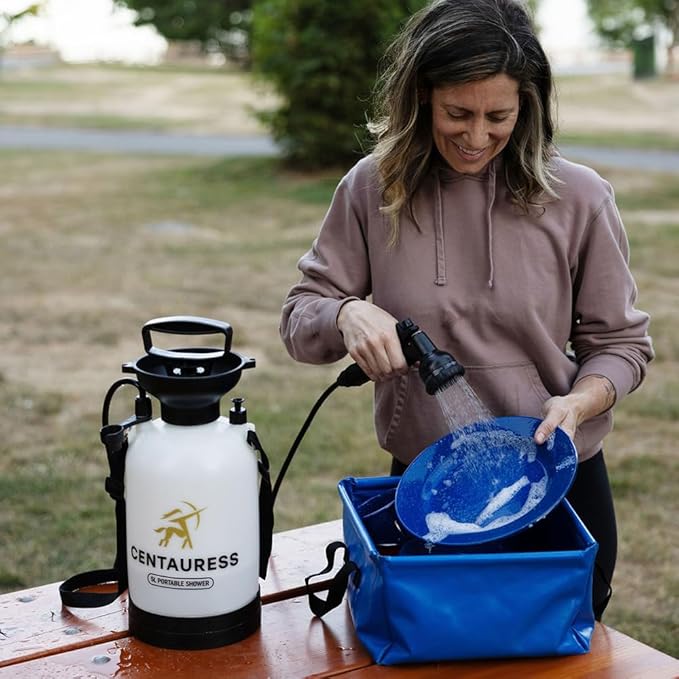Portable Camping Shower Pump w/ Showerhead Holder and Safety Valve (45 PSI) - Portable Shower for Camping - Surf Rinse Kit - Beach Shower Pump – Camp Shower Kit - Portable Outdoor Shower Camping