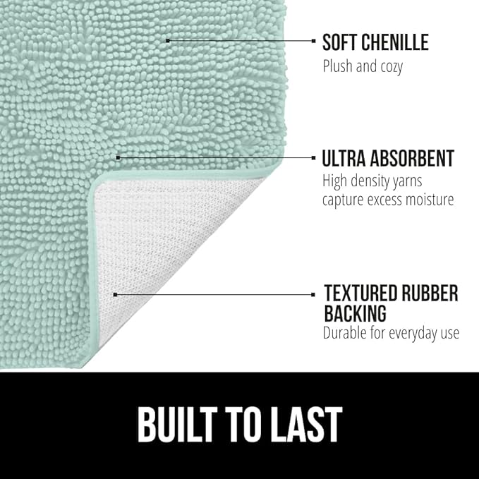 GORILLA GRIP Bath Rug Mat 60x24, Soft Absorbent Chenille, Quick Dry Microfiber Mats, Rubber Backing Washable Shower Floor Rugs, Bathmat Runner, US Designed Bathroom Home Decor Accessories Seablue