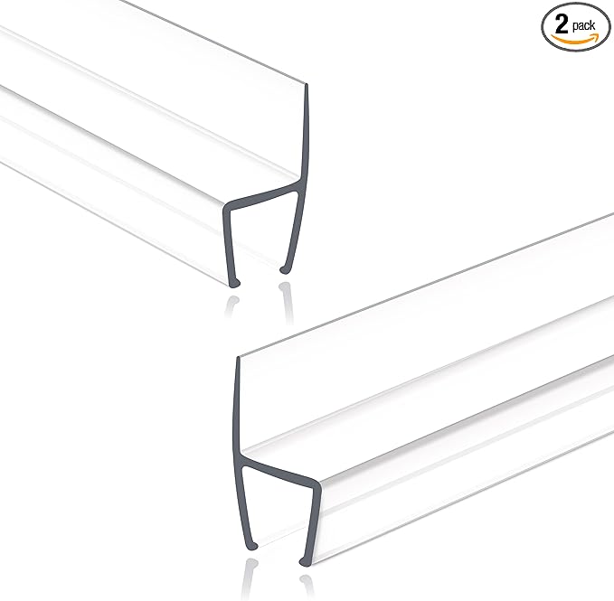 Frameless Shower Door Seal Strip 2 Pack x 39 Inch H for 3/8" Thick Glass Shower Door Side Seal Strip Bottom Seal Door Sweep, Ultra Clear Polycarbonate Stop Showers Leaks Create A Water Barrier
