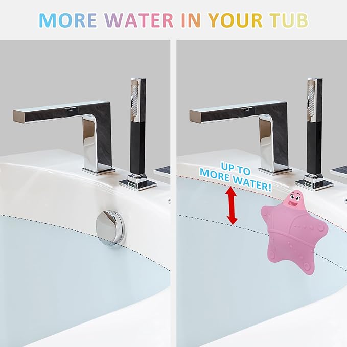 Bathtub Overflow Drain Cover, Silicone Tub Overflow Drain Cover, Soak Bathtub Drain Cover Stopper with Suction Cups, Cute Bathroom Spa Accessories Adds Inches of Water for Deeper Bath (Pink)