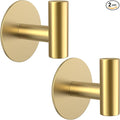 Gold Stainless Steel Wall Hooks, Heavy Duty Self-Adhesive Hooks for Coats, Towels, Robes, Hats, Aprons – No Drill Bathroom, Kitchen, Hotel (2 Pack)