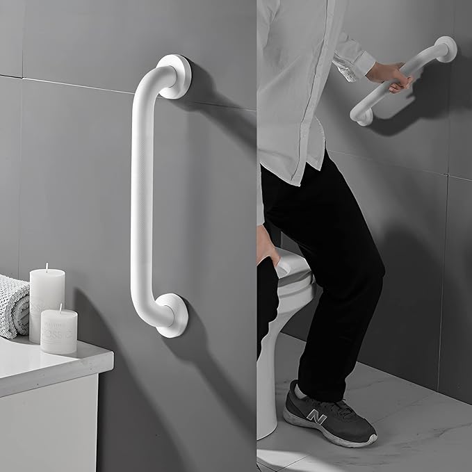 Shower Grab Bar, 2 Pack 16 Inch White Bathroom Grab Bar, 1.25" Diameter 304 Stainless Steel Anti-Slip Grab Bars for Bathtubs and Showers, Handicap Shower Grab Bar for Seniors Elderly