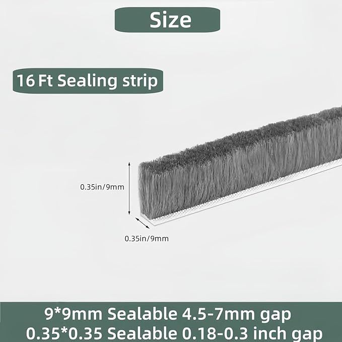 Window Weather Stripping Door Seal, 16.5FT Self-Adhesive Soundproofing Weather Strip for Exterior Door Frame Window Winter Insulation Noise Cancelling Window Inserts, 0.35in x 0.35in, Gray