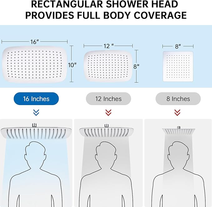 G-Promise All Metal 16 Inch Shower Head with Massage Mode Handheld, Rain Shower Head with Handheld Spray Combo, 3-Way Diverter with Pause Setting, 13 Inch Adjustable Extension Arm (Polished Chrome)