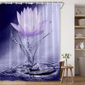 Lotus Shower Curtain Black White Violet Flower Elegant Blooming Floral with Dew Spring Flower Reflection on Water Modern Romantic Polyester Fabric Bathroom Decor 86×70 Inch with Hook