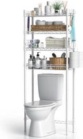 Over The Toilet Storage, Adjustable Bathroom Organizer Shelves Space Saver Over Toilet, Sturdy 4 Tier Above Toilet Storage Rack, Freestanding Over-The-Toilet Storage Shelf, White