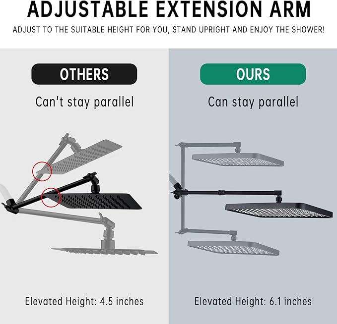 Shower Heads with Handheld Spray Combo, 13 Inches Rain Shower Head with 4 Mode Handheld Wand, and 13 Inches Adjustable Extension Arm, 3 Way Diverter Valve, Extra Long Hose (Matte Black)