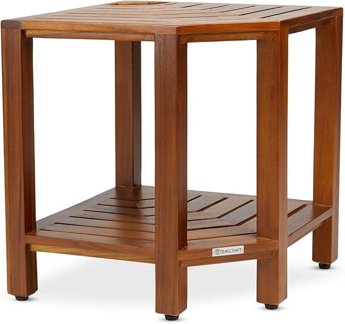 TeakCraft Teak Corner Shower Bench with Basket 17.5 Inch, Fully Assembled. The TeakRa